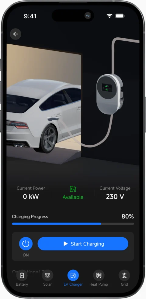 EV charging control screen