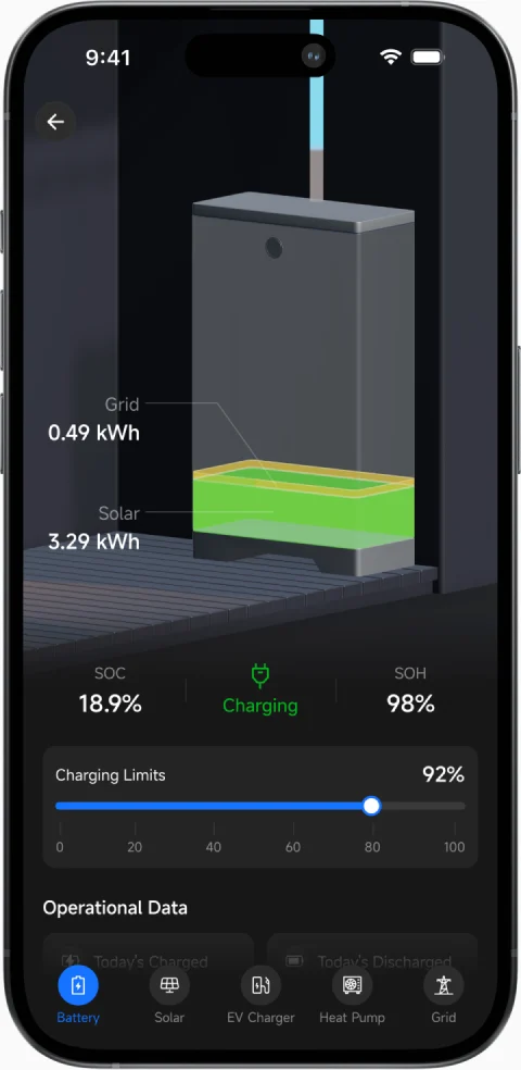 Battery device status screen